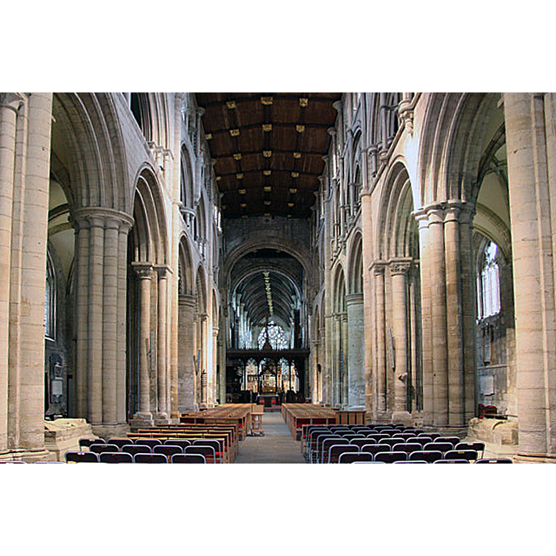 Source caption:  "Looking east in Selby Abbey 12th & 13th century nave".