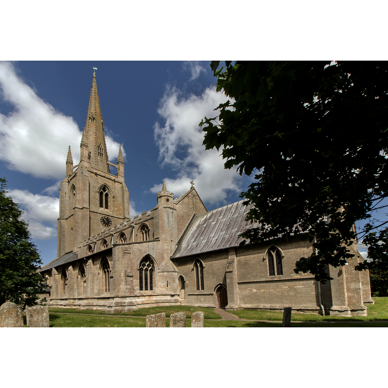 Source caption: "The church dates from circa 1200 onwards, and was restored in 1891."