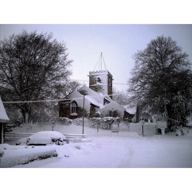Source caption: "St Peter's Church, Holton Le Clay in the great whiteout of 2010".