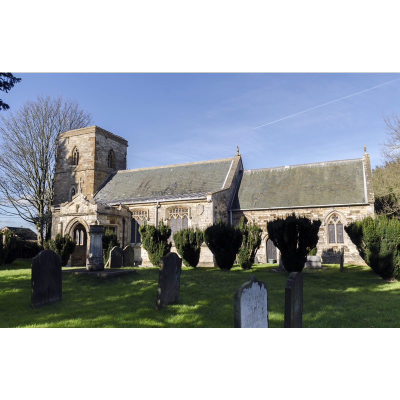 Source caption: "The oldest part of the church dates back to the 13th century. The church was enlarged during the 15th century and later had restoration work done under Sir George Gilbert Scott in the 19th century. The arcade – most of the windows and the south porch date from this time. The octagonal font is 13th/15 century. The wrought iron top is modern. The church has north and south aisles and a north chapel. The late 13th C 3 bay arcades have double chamfered arches with octagonal piers and moulded capitals. On the voussoirs are extensive traces of red painted foliage. The lower part of the tower is 13th century and retains the original narrow tower arch and small lancet window in the west wall. The upper tower was added in the 14th century together with the window. The reredos dated 1860 is mosaic and marble and displays Italian workmanship. Restoration dates of interest:- 1851 WA Nicholson – Architect – work undertaken in chancel included the painted ceiling 1859-60 Sir George G Scott – further restoration 1867 Reredos designed by RJ Withers and made by Salviati 1870-74 George G Scott Jnr, urgent restoration work."