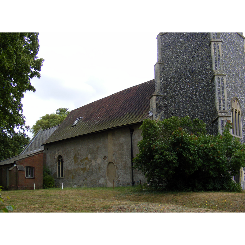 Source caption: "St.Edmund Church,Bromeswell. Off Church Lane" -- north side view of the church showing the blocked north doorway