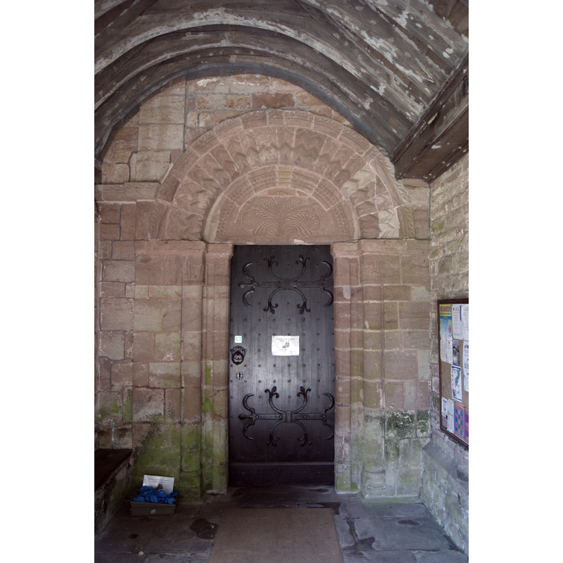 Source caption: "Dymock Church (St. Mary the Virgin), 23 June 2015. Mainly 12th Century Norman. Pictured is the finer Norman doorway which is curiously off-centre to the porch."