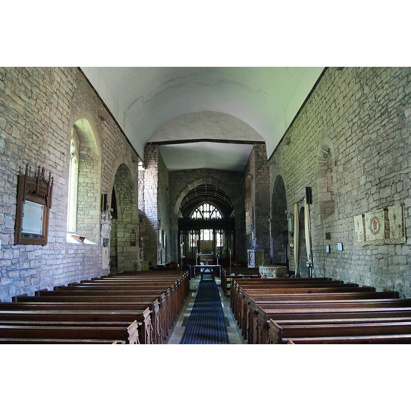 the modern font is partially visible on the right, by the south entranceway