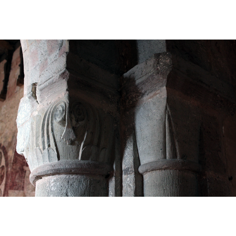 Source caption: ""Dymock School" carved pillars in St Mary's, Kempley. The pillars of the chancel arch, here viewed from inside the chancel."