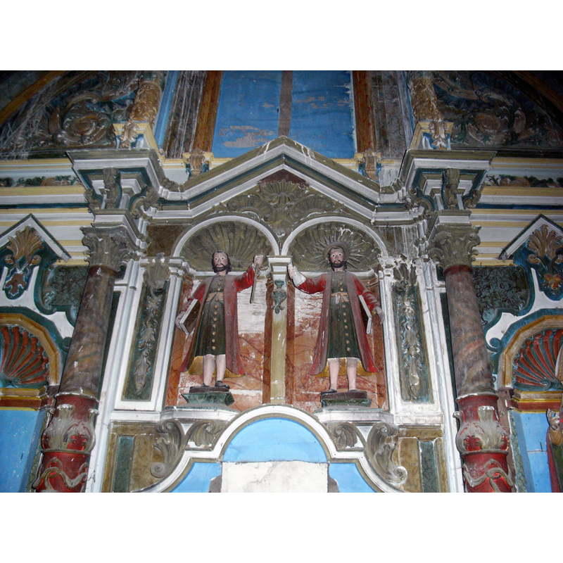 Saints Cosmas and Damian, patrons of the church, in the mid-18thC retable