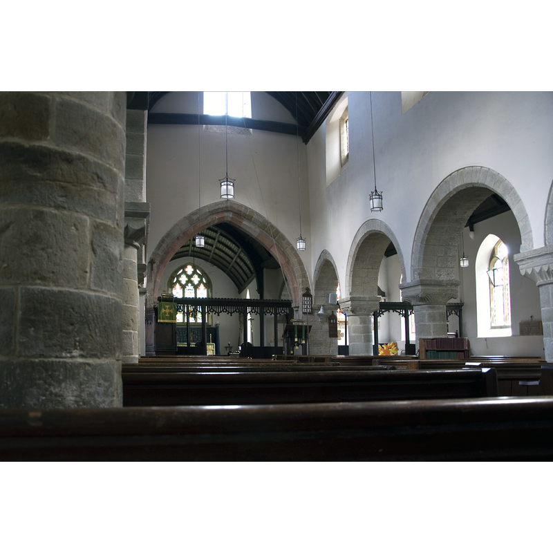 Source caption: "Church Interior, English Bicknor. View of the interior of St Mary's church which is dominated by these Norman pillars."