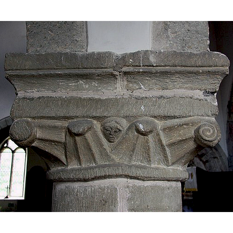 Source caption: "Carved 12th century Norman capital in the south arcade of St.Mary's church."
