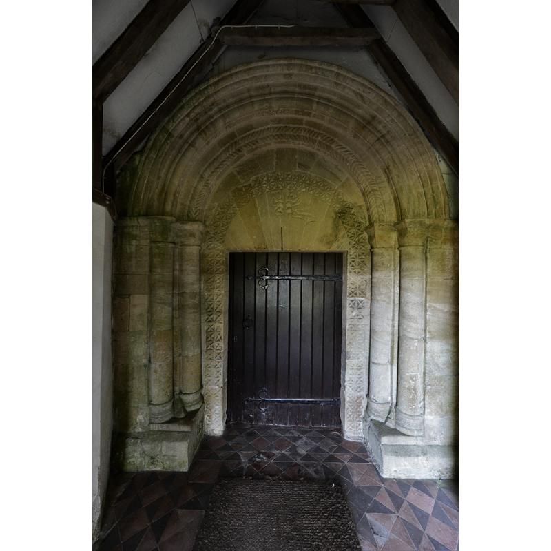 Source caption: "Lower Swell, St. Mary's Church: Norman south doorway with Tree of Life tympanum".