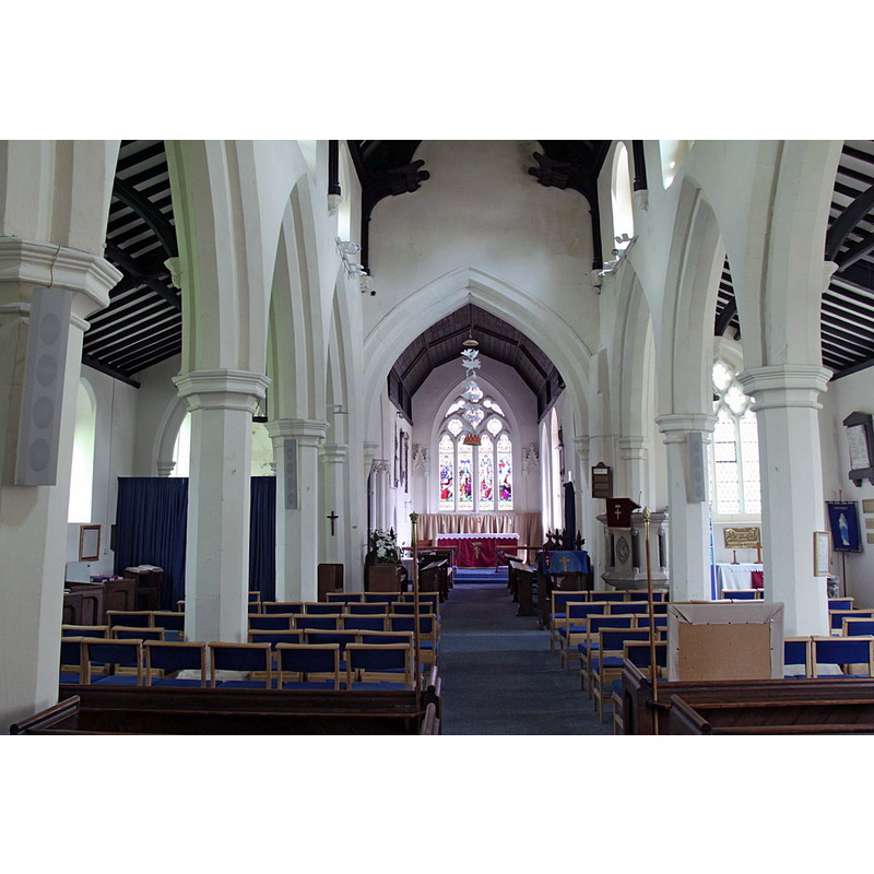 Source caption: "Church of St Peter and St Paul, Hathern. The interior looking east with the 14/15th century arcades."
