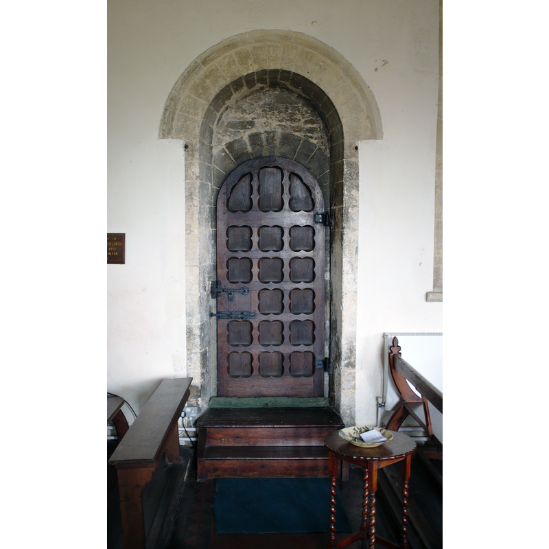Source caption: "Church of St.Medard & St.Gildard: The North Door. Interior of the North, or Devil's Door, in its characteristic 12th Century round headed arch."
