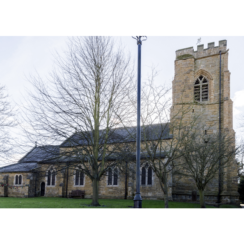 Source caption: "The church dates from the 12th century onwards and consists of a western tower, nave with north and south aisles, chancel, north Lady Chapel, south vestry, and south porch."