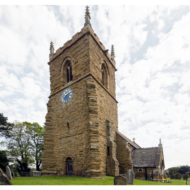 Source caption: "This ironstone church dates back to the 11th century and was restored in 1805 and 1874. There is a western tower, nave, chancel, vestry, and south porch. The west tower is Saxo-Norman, the ironstone being very weathered. The top part is 15th century, having a plain parapet with 19th-century pinnacles. There are three bells. The tower was restored in 2011. The tower arch is tall and was restored in the 1500s. The Royal coat of arms above it dates from post 1837, and is made of cast metal. Most of the rest of the church dates from the 1874 rebuilding with some mediaeval masonry retained."