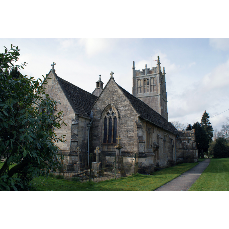 Source caption: "The 12th-15th Century Church of St. Mary's Burton, Nettleton, 03/14. Every architectural style of Gothic architecture is thus represented! Note subsidence of north aisle and porch. The aisle and nave are 14th Century Decorated, the porch 15th Perpendicular."