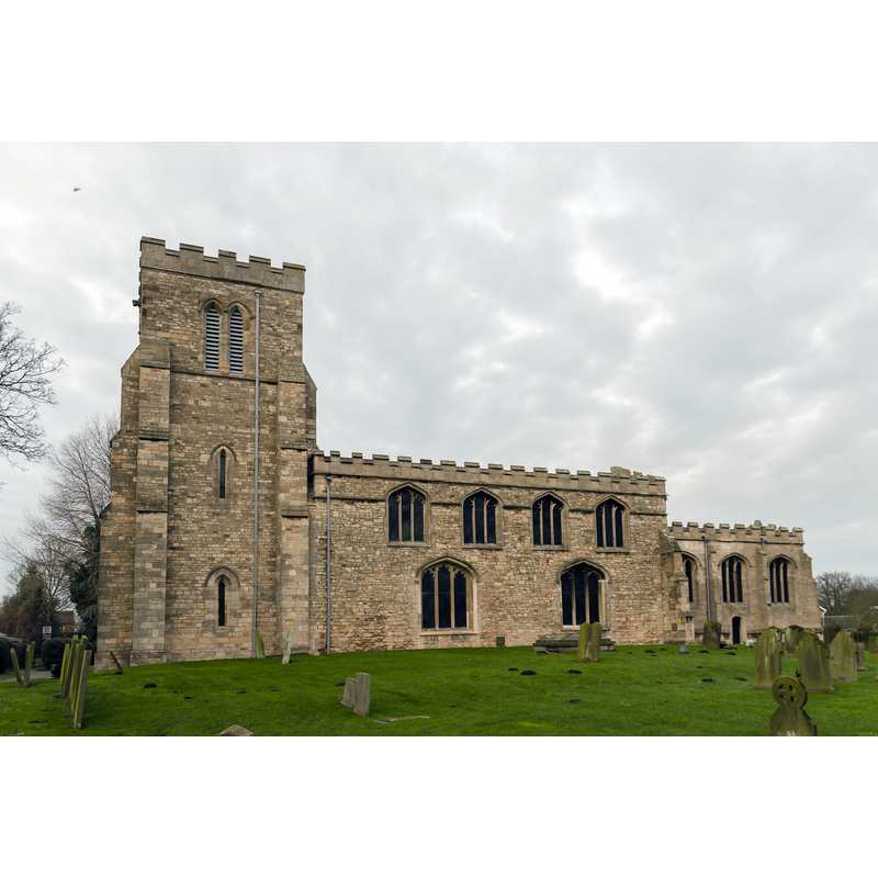 Source caption: "Saxilby, St Botolph's church. 12th Century onwards. A clerestoried nave, chancel, north aisle and chapel with western tower, which was rebuilt in 1908".