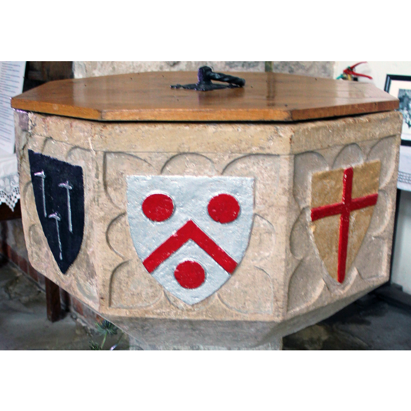 Pigot arms on the left - Blake arms on the centre - Bigod arms on the right