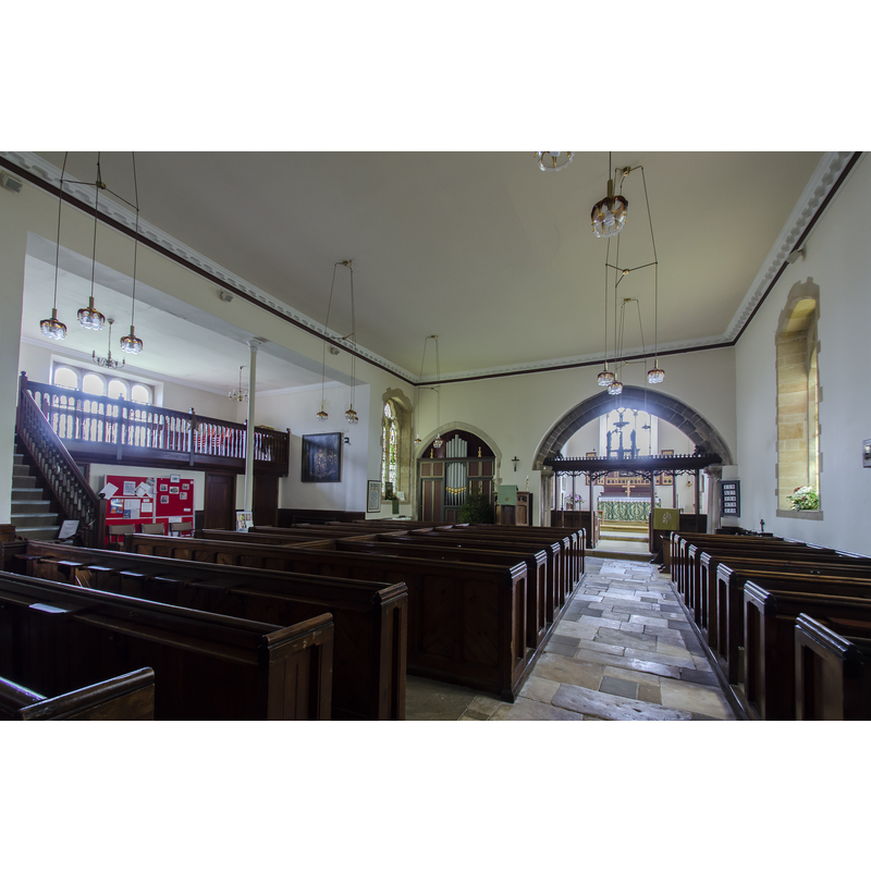 Source caption: "At the end of the 16th century the church was said to be in ruins, and underwent major repairs. The aisles were taken down and nave walls rebuilt in 1776. An extension was built to the north side in 1840, this incorporates a gallery with seating. The chancel was rebuilt in 1904. Internally, the fittings are 19th century or later."