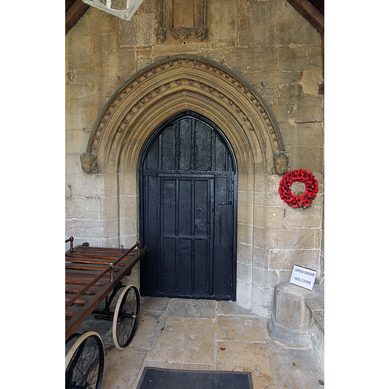 Source caption: "14th century south doorway to St.Denis' church".