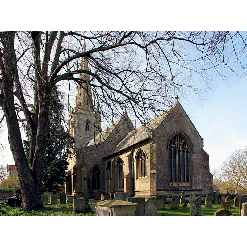 Source caption: "St.Denis' church. Largely 14th century church with a chancel rebuilt in 1878".