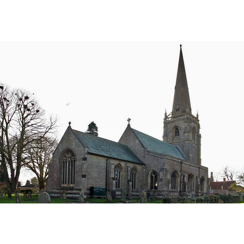 Source caption: "St Denis church, Silk Willoughby. The present church as it was erected in the first half of the 14th century. The chancel is built in the Perpendicular style the remainder belonging to the Late Decorated style period of 1315 to 1360. There are signs of an earlier structure as in the north wall of the nave where there was once a doorway, on either side of which are displaced capitals of an earlier doorway in Norman style."