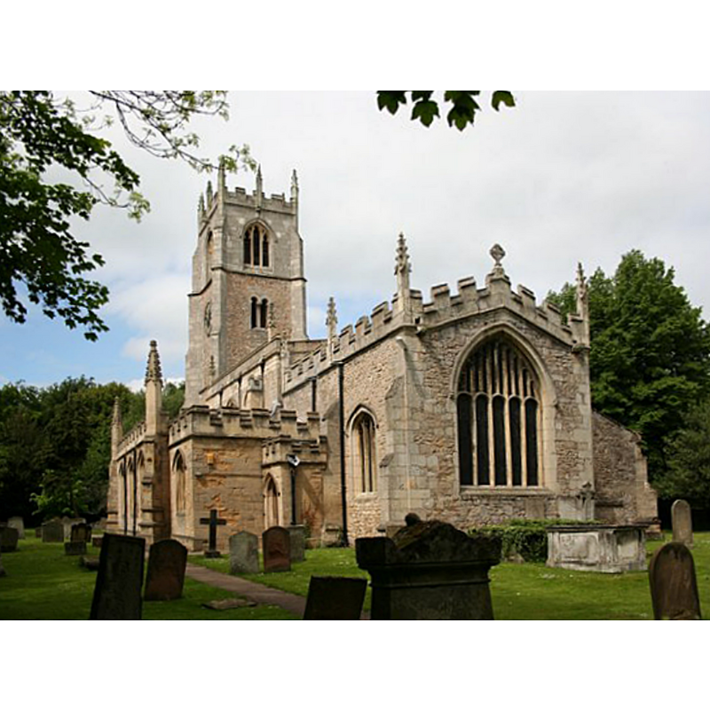 Source caption: "St.John the Evangelist's church. St.John's has an 11th century late Saxon tower with herringbone masonry and fin buttresses added in the 15th century. The rest is Decorated, Perpendicular and a restoration in 1831 when the Norman south doorway was re-set in the west side of the tower".