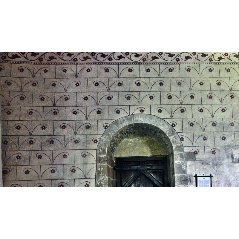 Source caption: "Pipe Aston, St. Giles' church: Norman floral wall paintings around the north entrance".