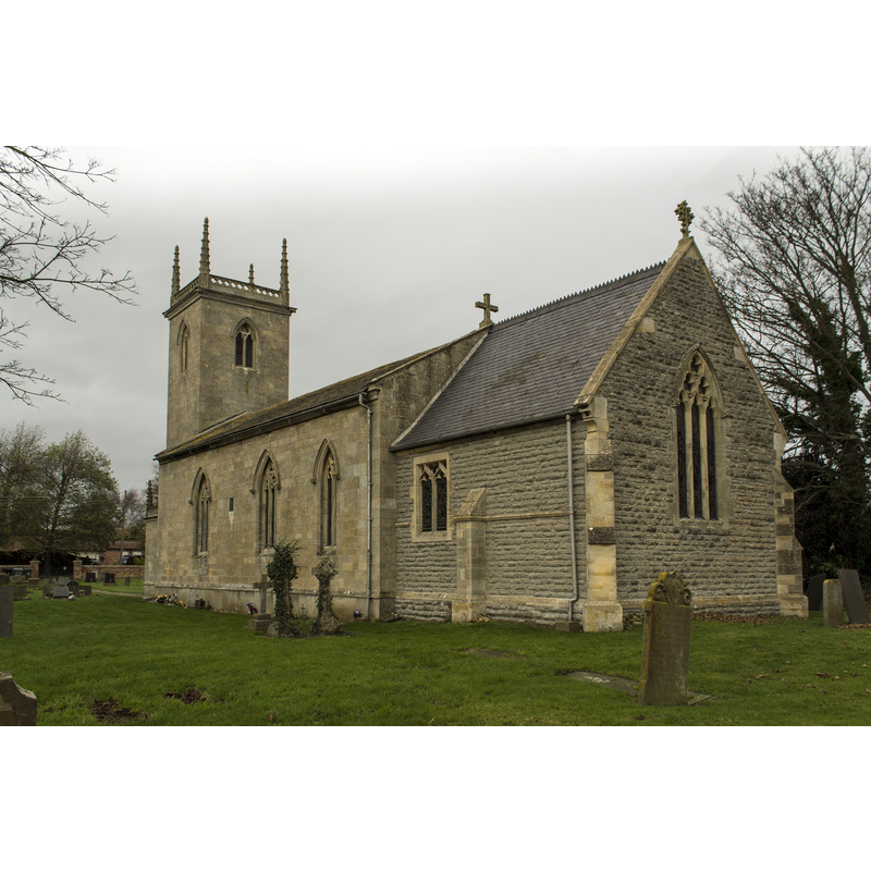 Source caption: "The original church in Stubton was opposite Stubton Hall, however this more modern church, built in 1799, was built on a new site commonly known as Bemrose's Croft. The church is built in Gothic revival style in ashlar and blue lias, with slate roofs. The present church consists of a chancel, nave, pinnacled tower and vestry. The chancel was added in 1869."