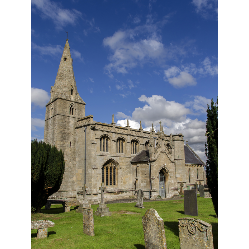 Source caption: "St Bartholomew's church, Welby. Dating from the 13th C. onwards, mostly Early English and Perpendicular. Chancel rebuilt in 1873 by Hakewill."