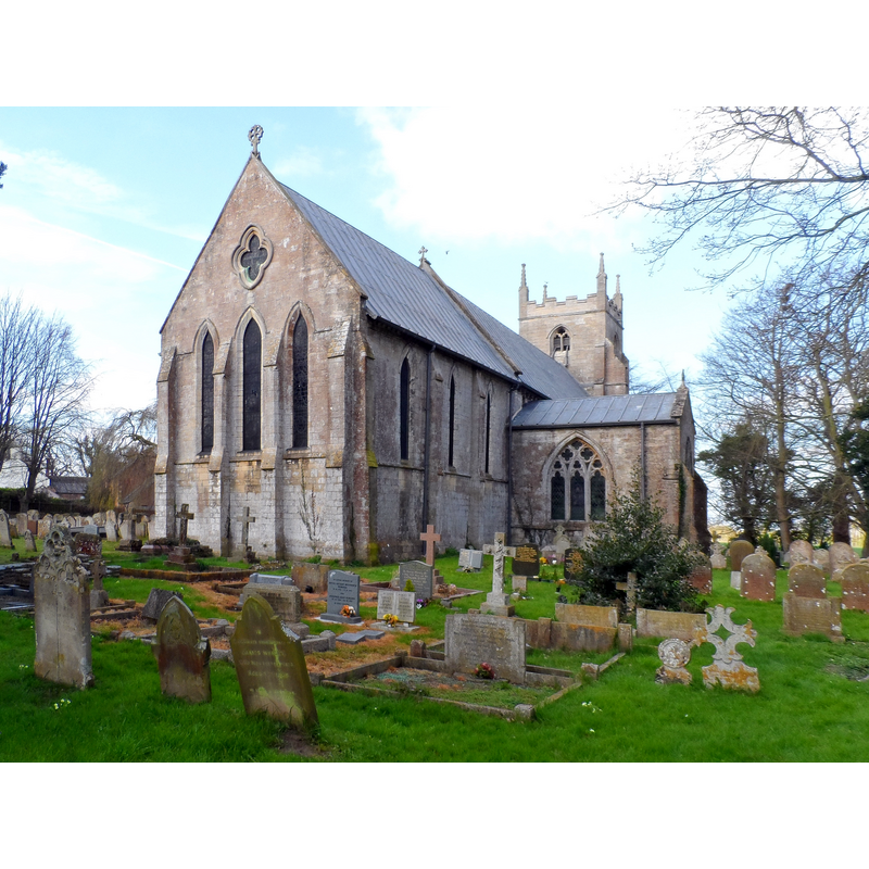 Source caption: "St Mary's church, Weston. Built in C12 with some additions in C14 and C15. Restored by George Gilbert Scott 1858-67".