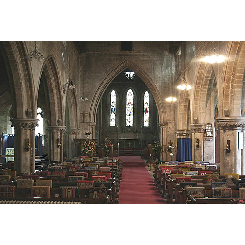 Source caption: "Early English 5-bay arcades and chancel arch".