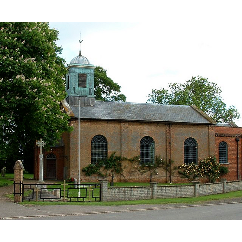 Source caption: "Whaplode Drove Church. The church is of a pleasant Georgian design, with an ancient chestnut tree shading the churchyard, and climbing roses against its walls. There is a simple war memorial by the gate."