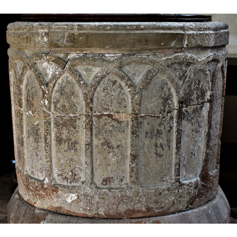 notice the through crack around the middle and the new-stone insert repair to the upper rim