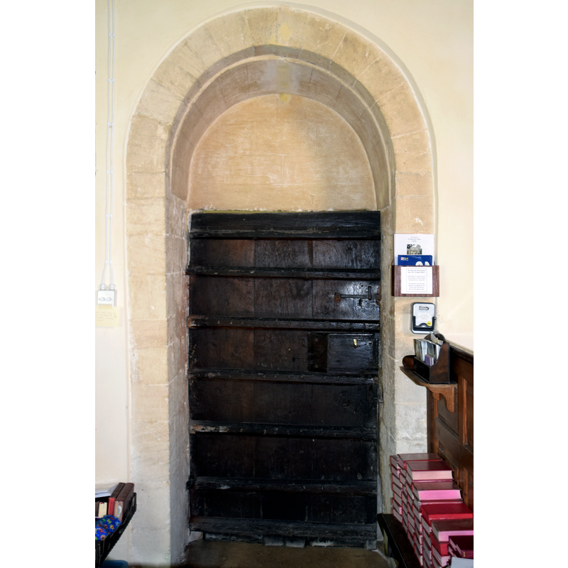 Source caption: "Syde Church (St. Mary the Virgin), Gloucestershire [...] Pictured is the inside of the 12th Century Norman north doorway with a mediaeval door."
