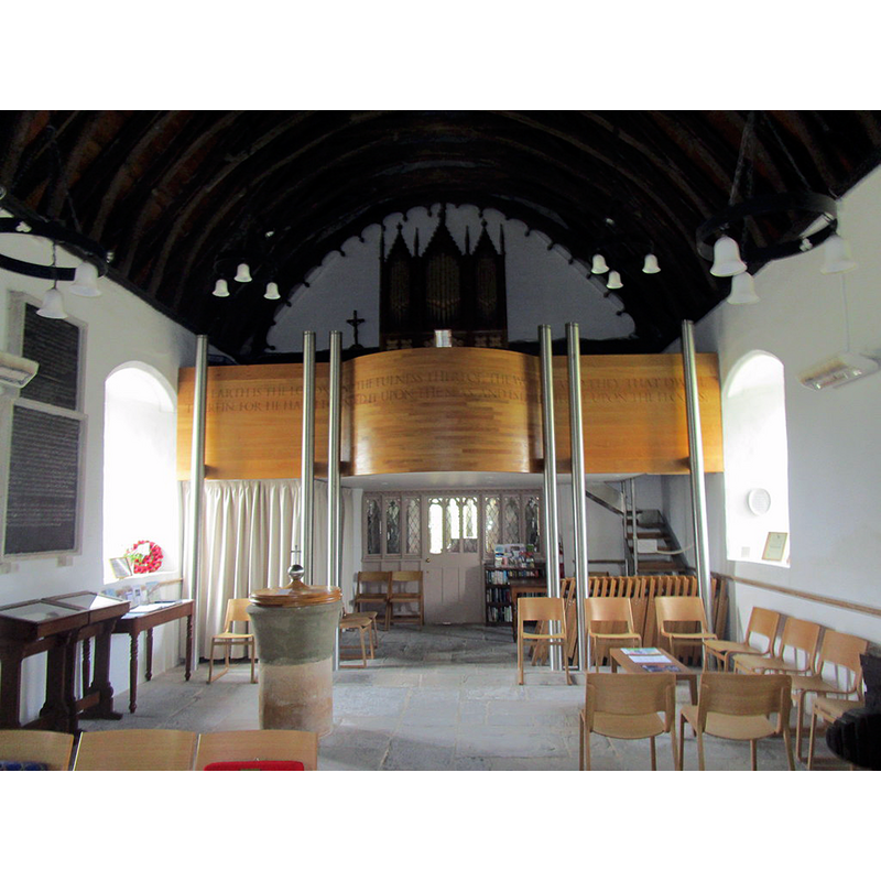 Source caption: "St. Michael's church, Tirley, interior looking west. The floods of 2007 resulted in a complete refurbishment of the church with mostly new furnishings."