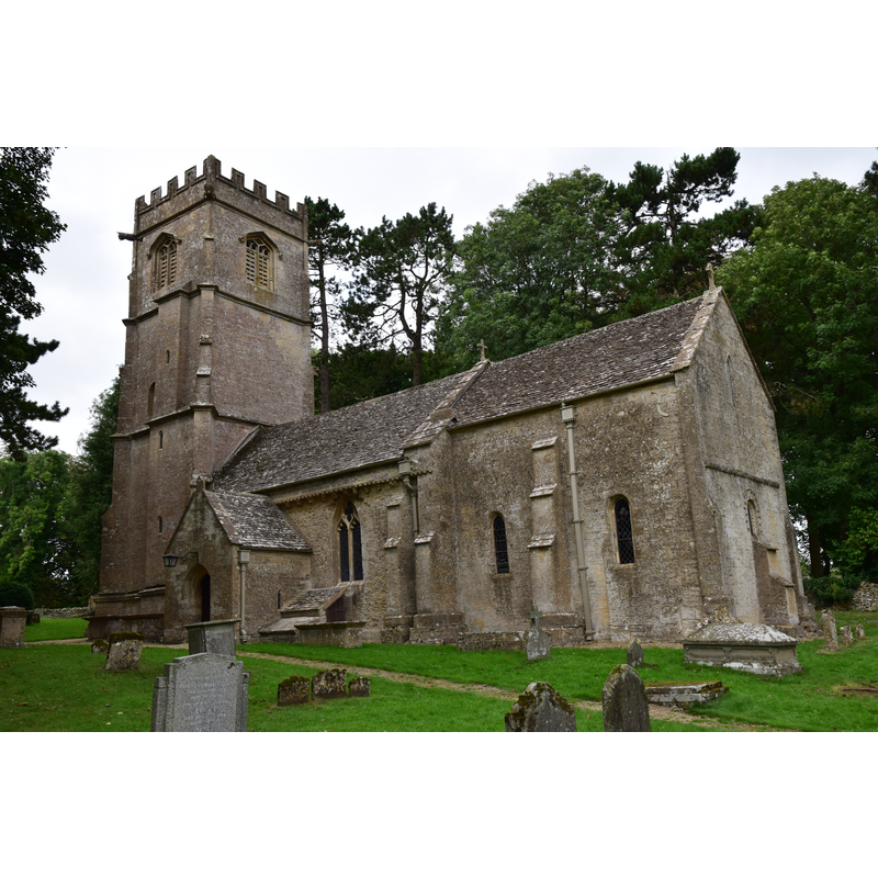 Source caption: "12th Century Norman (1160) nave and chancel, 13th Century Early English porch and 15th Century Perpendicular tower which replaced the original Norman central tower when it collapsed in the 13th Century. The church was restored in 1850."