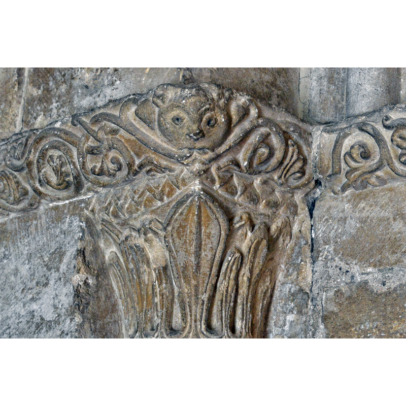 Source caption: "Bishops Cleeve, St. Michael and All Angels Church: Modest green man on the south porch doorway".