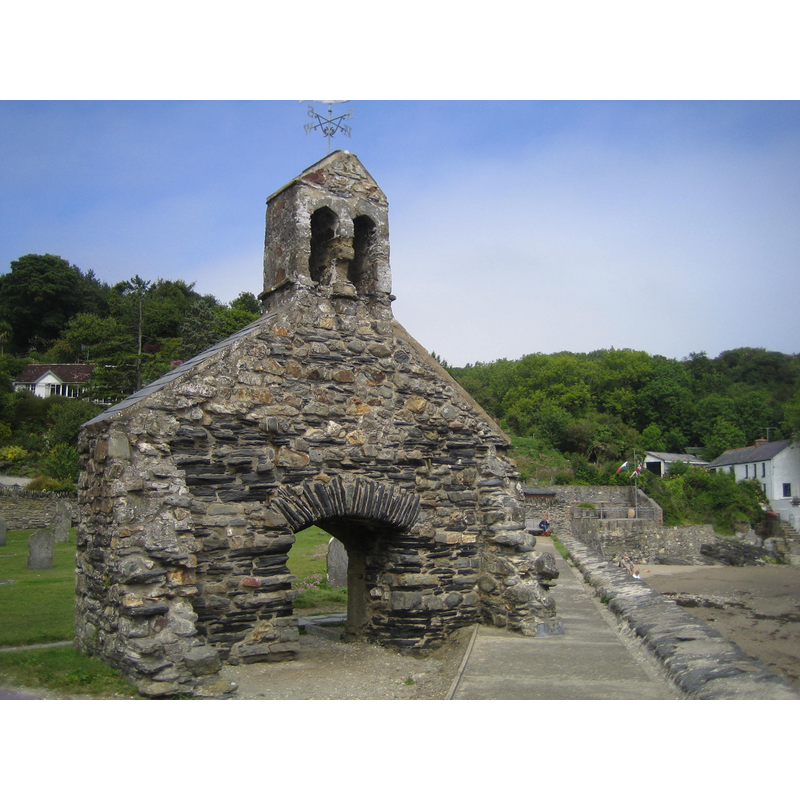 the inside wall of the west end of the church; the breakwater wall was built right next to it