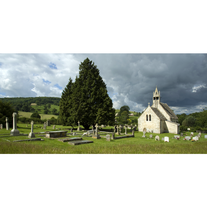 Source caption: "Harescombe, England, featuring the parish church of St John the Baptise. The Church of St John the Baptist in was consecrated in 1315."