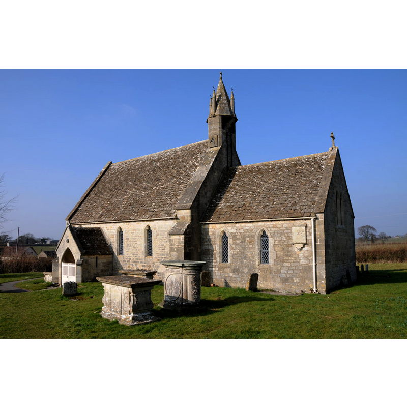 Source caption: "Harescombe church is dedicated to St John the Baptist and dates from the late 13th century. It stands at the foot of the Cotswold escarpment in the small village of Harescombe."