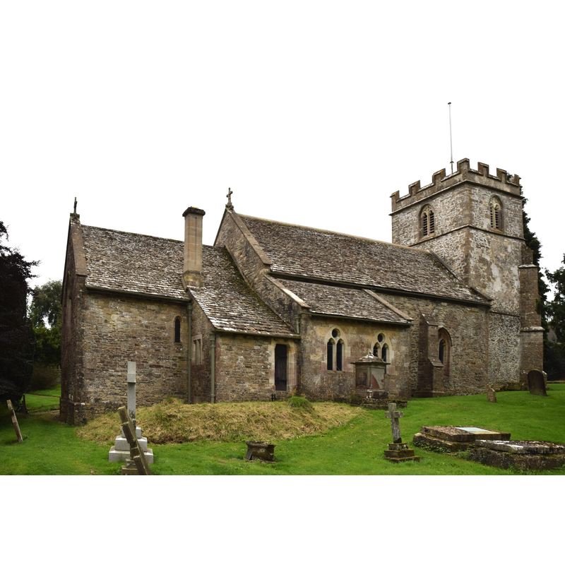 Source caption: "Miserden Church (St. Andrew), 7 September 2016. Early 11th Century Saxon nave, 12th Century Norman chancel, 14th Century Decorated porch, 15th Century Perpendicular tower & memorial chapel (south of the chancel), early 18th Century chapel south of nave, early 18th Century Georgian north chapel (1730). The church was restored in 1866 when the nave chapels were arcaded to give the appearance of aisles. At the same time the nave and chancel were reroofed, the windows altered and the chancel arch enlarged. Pictured is the north elevation."