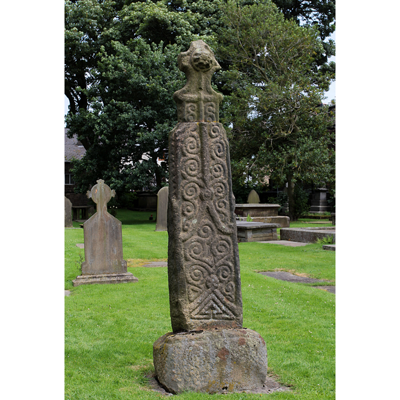 Source caption: "The ancient parish church of St. Mary and All Saints at Whalley in Lancashire. Saxon cross in the churchyard".