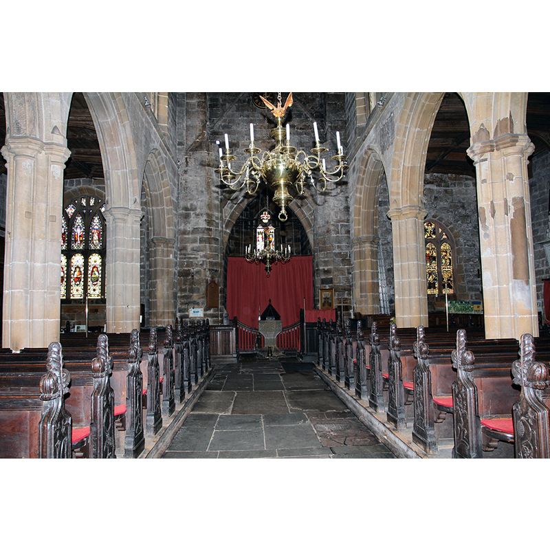 with the font and cover at the far end