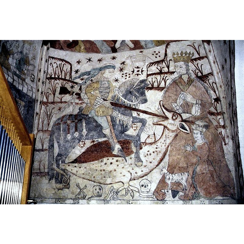 painting on the internal north wall of the tower; Ebbe Olesen and Simon Pedersen, Bellingeverkstedet, 1496.