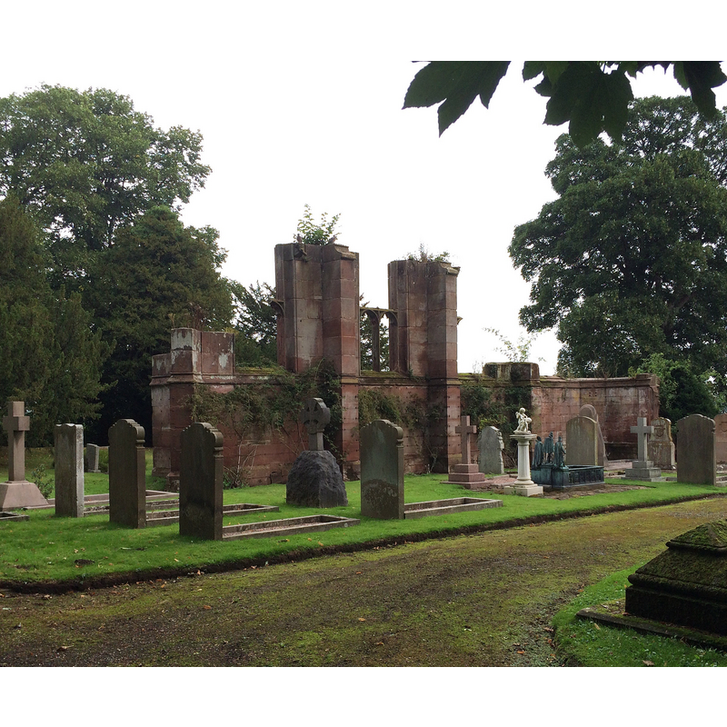 Source caption: "St Mary's Church Eccleston, Old Churchyard - View of what remains of the old parish church and the Grosvenor family graves".