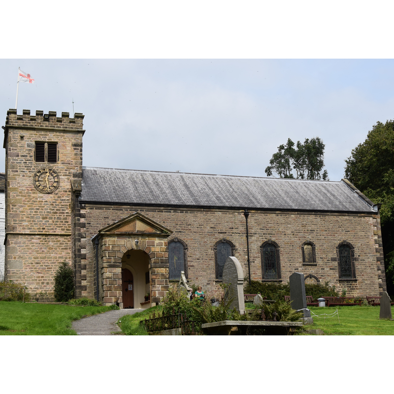Source caption: "St Mary's church, Newchurch in Pendle. The Grade-II* Historic England listing [https://historicengland.org.uk/listing/the-list/list-entry/1361745] gives a building date of 1653 (during the Commonwealth??) whereas Pevsner claims that the tower is from 1564 (probably rebuilt later) and the rest of the building dates from 1740."