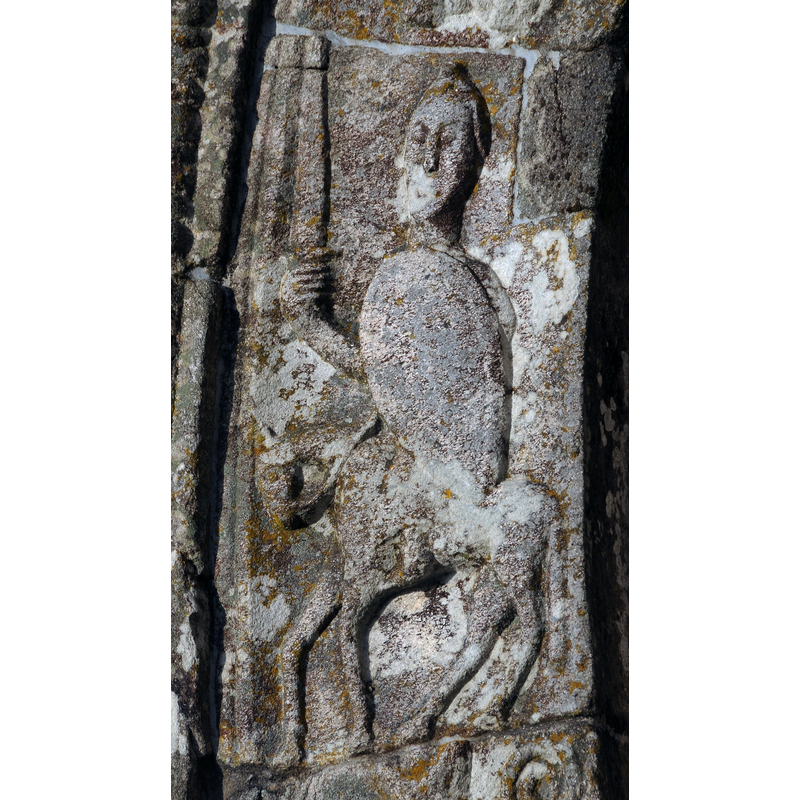 a knight in the west portal of the Romanesque church in May 2010