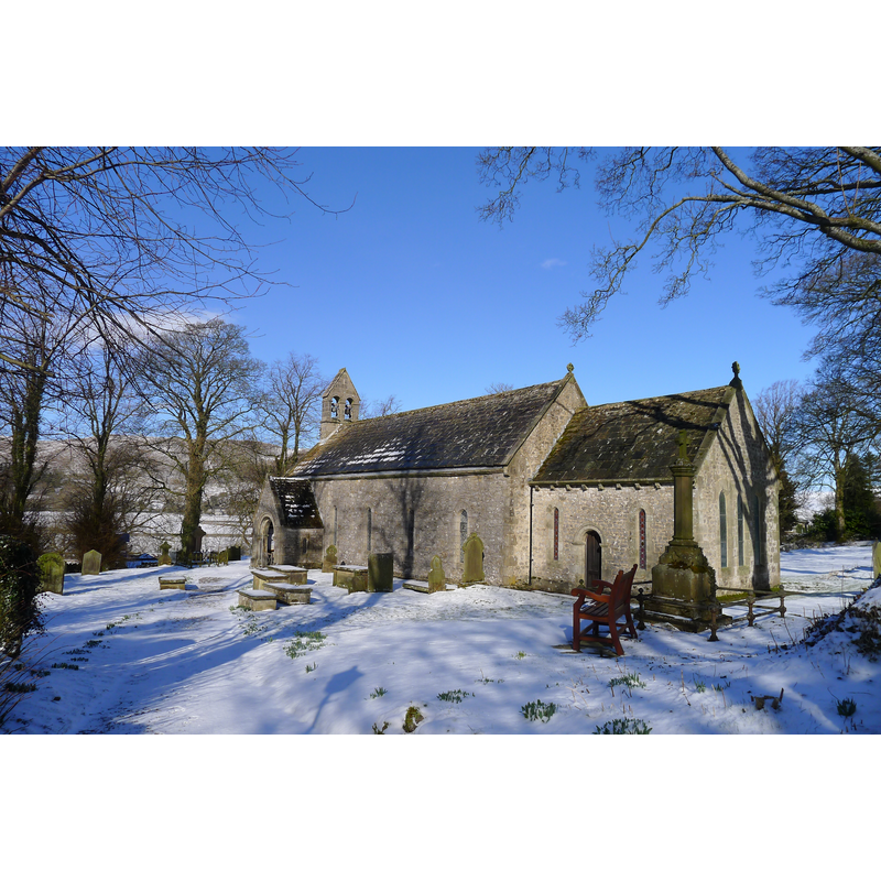 Source caption: "Church of St Mary, Conistone. 11th or 12th century, rebuilt in 19th century."