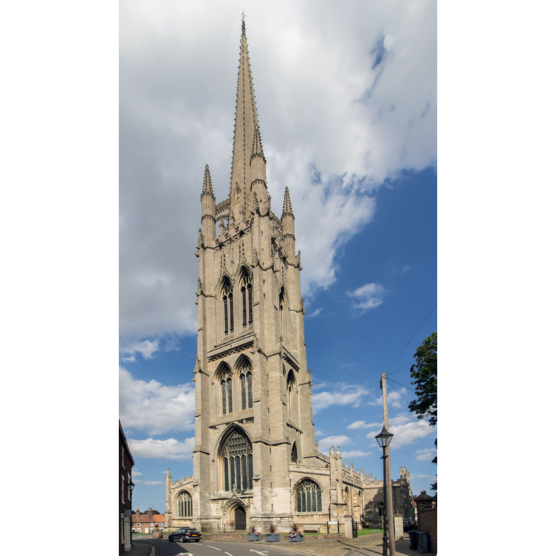 Source caption: "St James' church, Louth. Showing the tall early 16th C. spire."