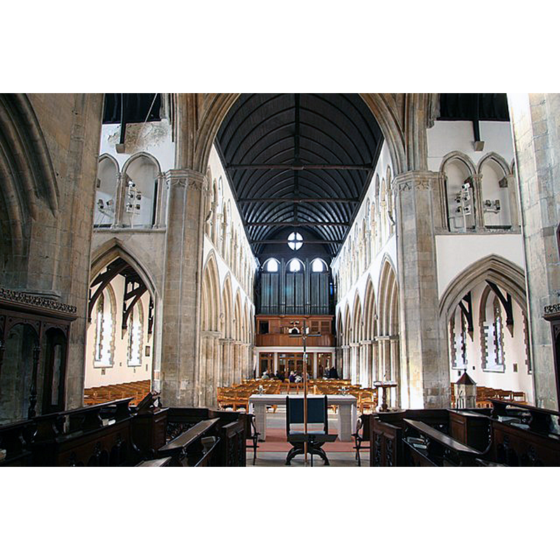 the font and cover are partially visible in the right [north] aisle, east end