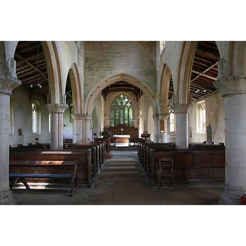 Source caption: "13th century arcades and 15th century pews in St.Nicholas' nave"