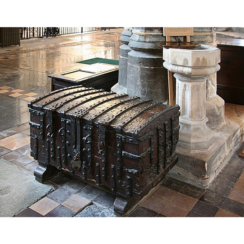 an old chest and a Victorian(?) holy-water stoup in the nave